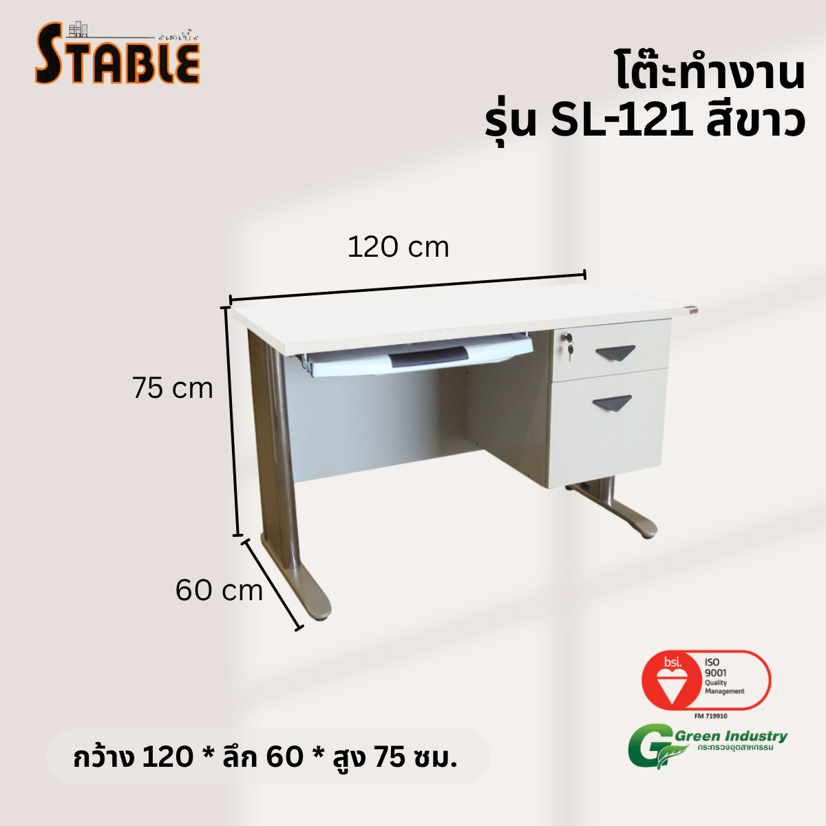 โต๊ะทำงานไม้ STABLE รุ่น SL-121 120 ซม. สีขาว_2